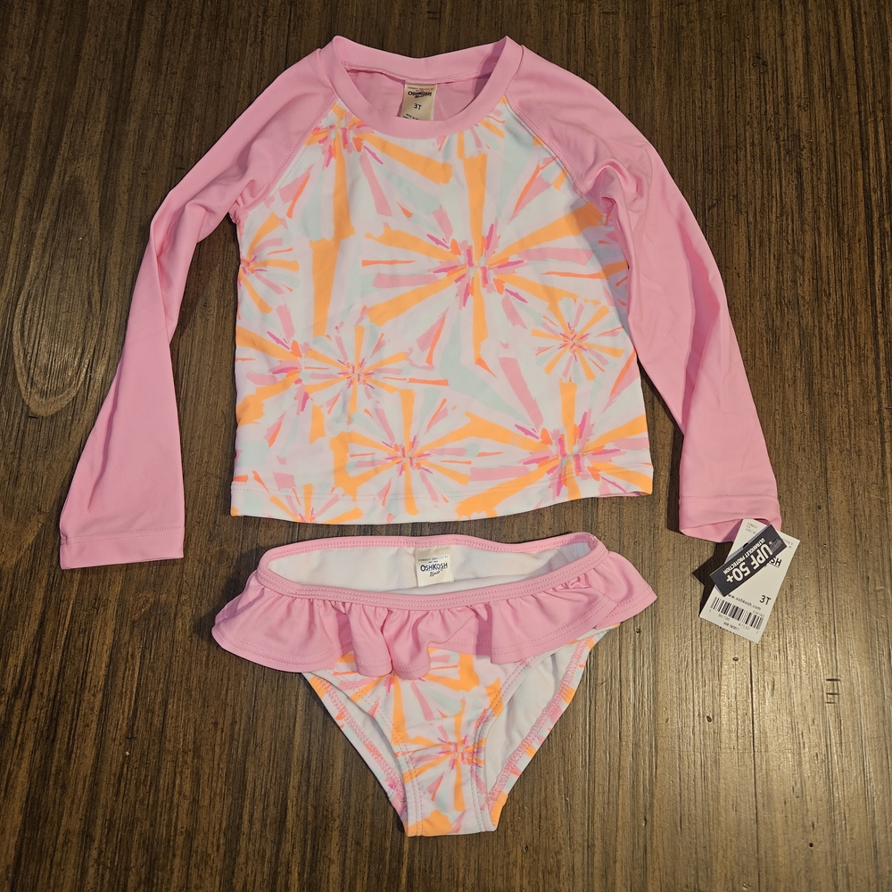 OshKosh B'gosh Pink and Orange Starburst Swim Rashguard Size Girls 3T